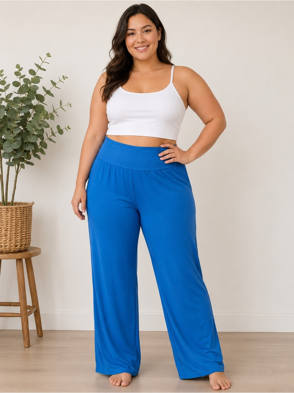 High-Rise Wide Leg Pants in Royal Blue